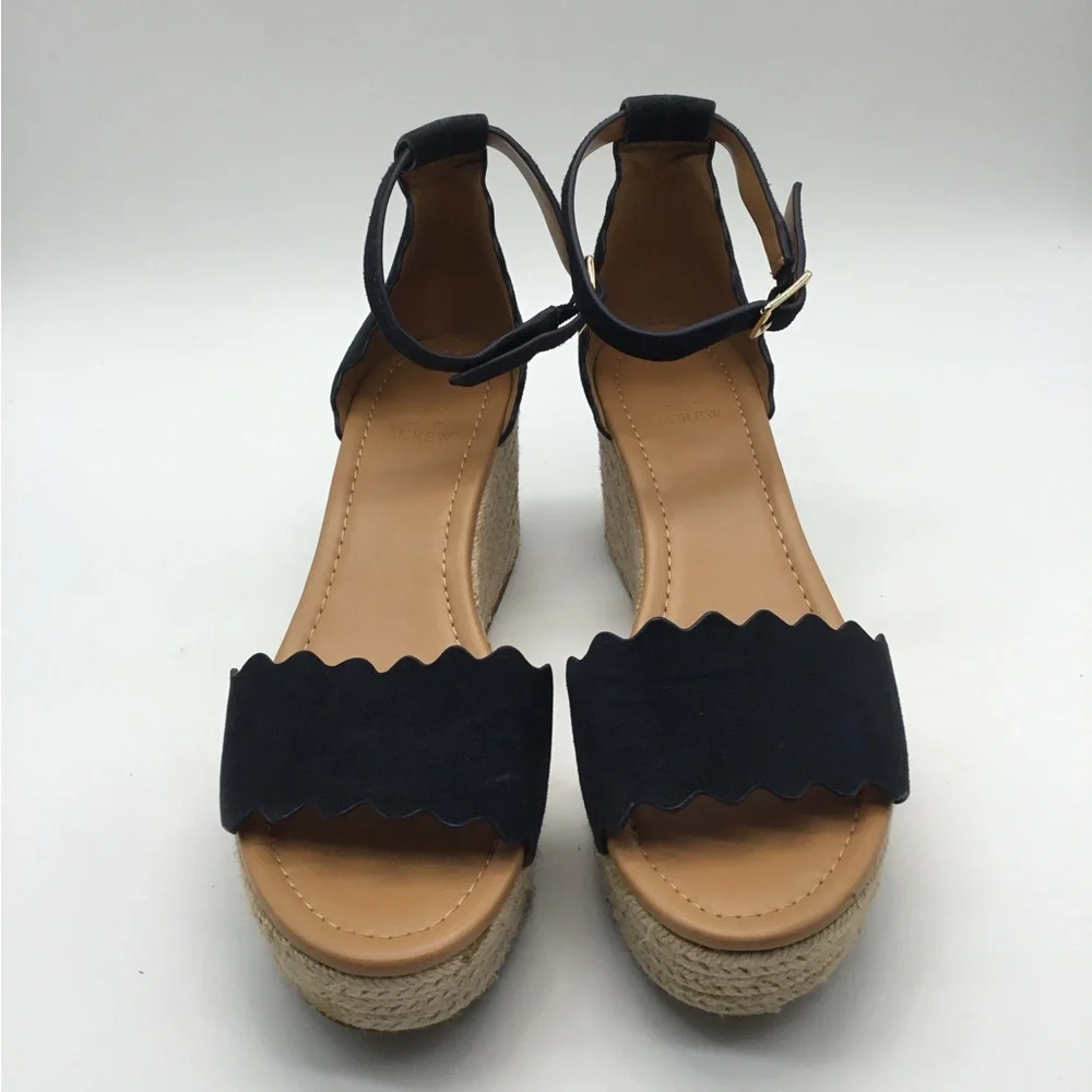 J. Crew Navy Suede Scalloped Platform Sandals - Picture 4 of 7